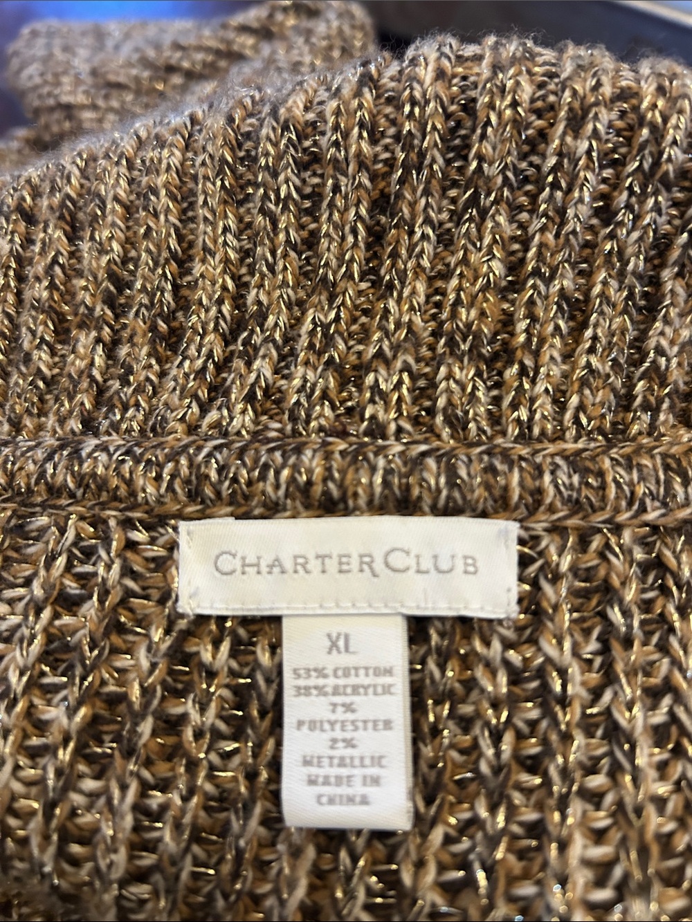 Charter Club Brown Metallic Shawl Collar Sleeveless Cardigan Size XL EUC - Picture 7 of 8